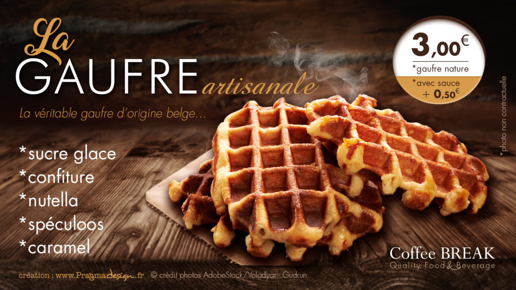 "panneau écran Gaufre" (menu board) pour Coffee Break